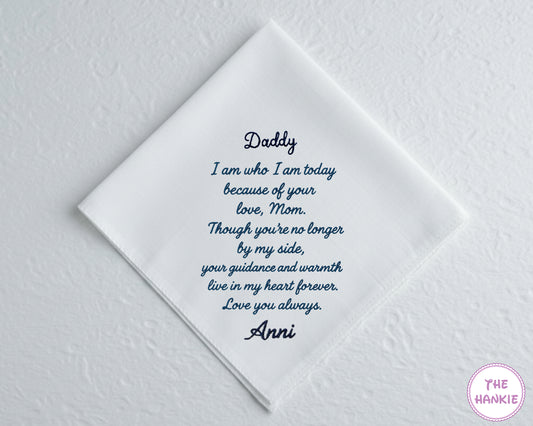 Custom Cotton Embroidery Memorial Handkerchief for Dad
