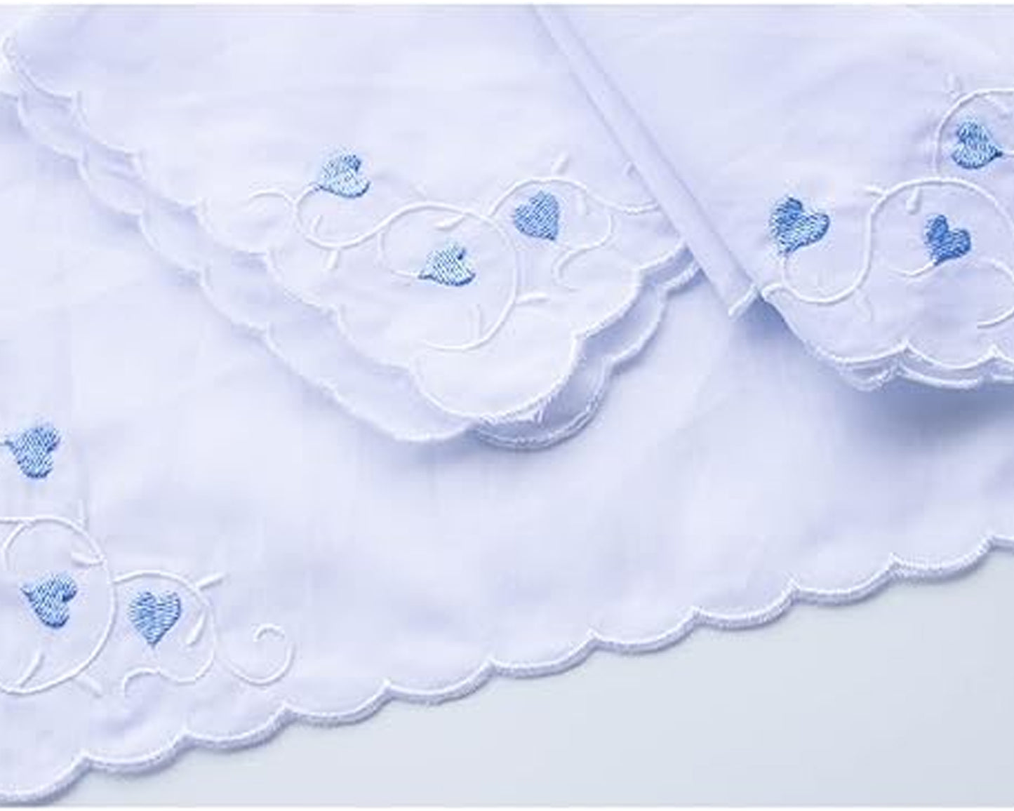 Womens Embroidery Scallop Edge Cotton Hankie - Set of 2, 4, 8, 12