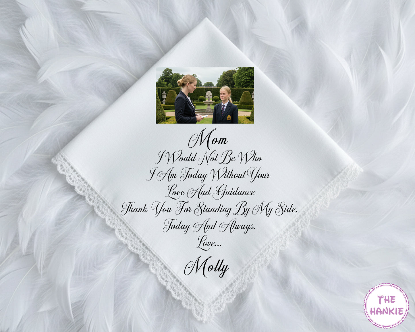 Elegant Lace Cotton Photo Keepsake Handkerchief for Mumma