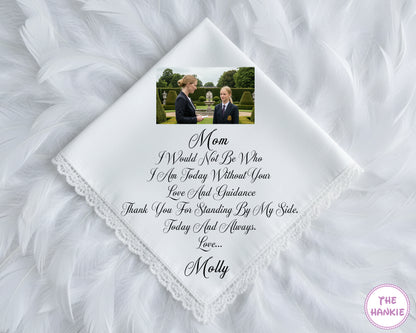 Elegant Lace Cotton Photo Keepsake Handkerchief for Mumma