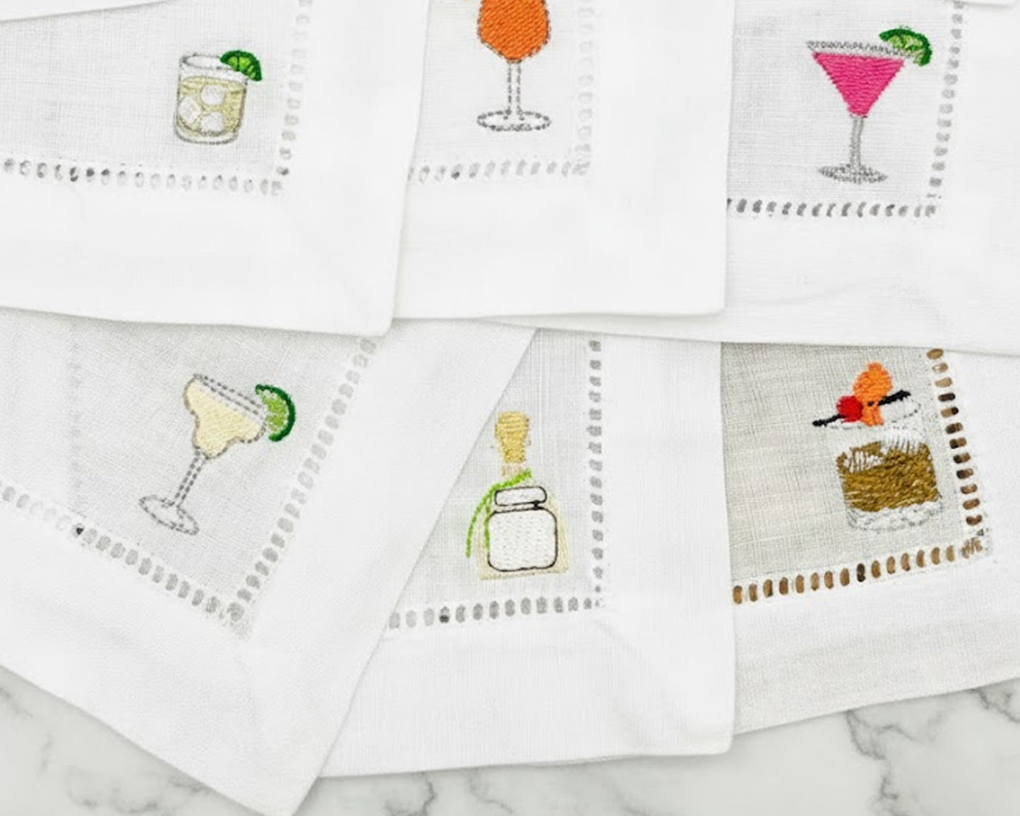 Fun Cocktail Embroidered 100% Cotton Napkins – Set of 4