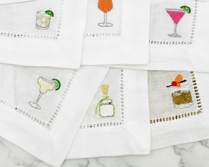 Fun Cocktail Embroidered 100% Cotton Napkins – Set of 4