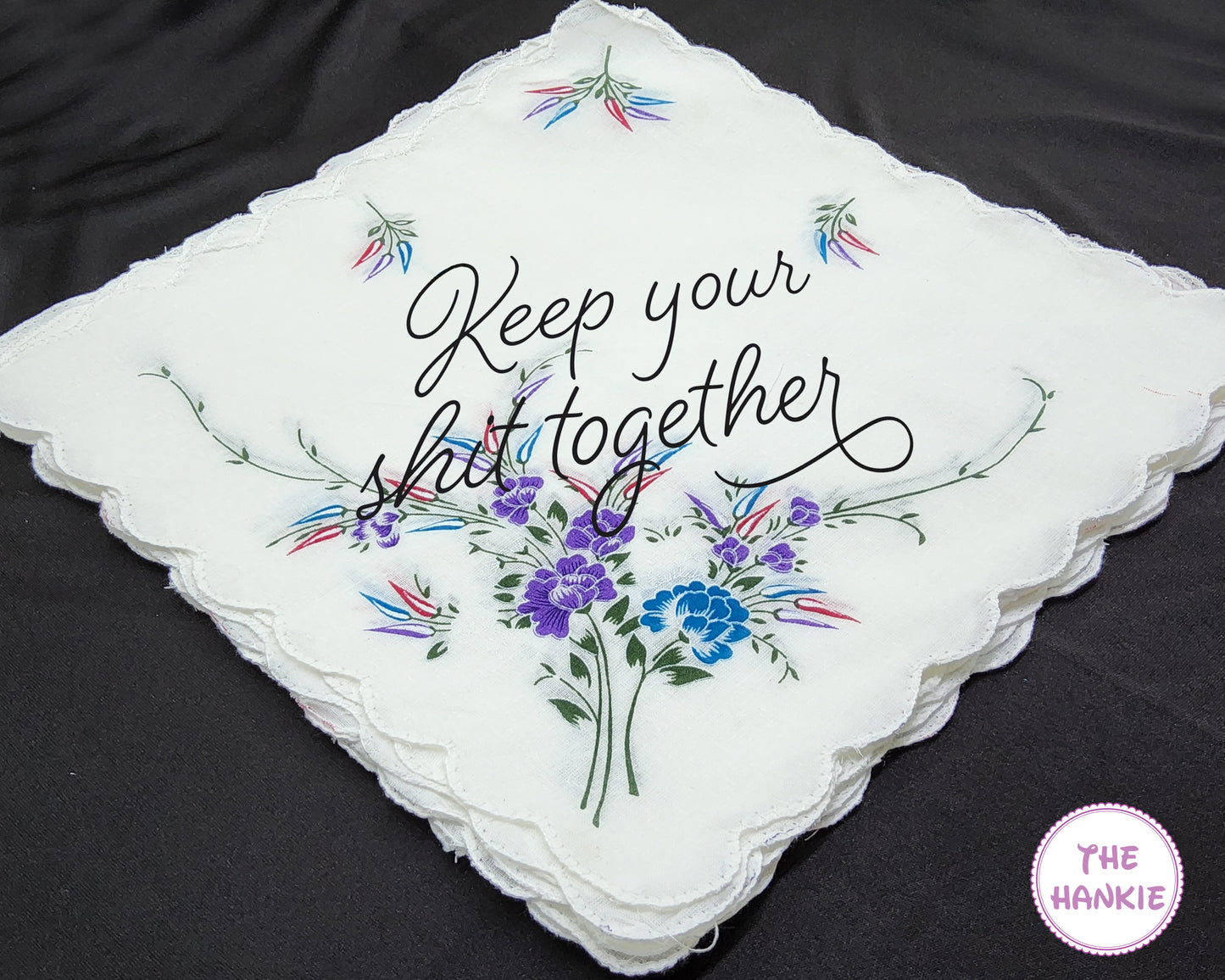 Keep Your Shit Together Wedding Handkerchief - Soft Cotton Scalloped Edge