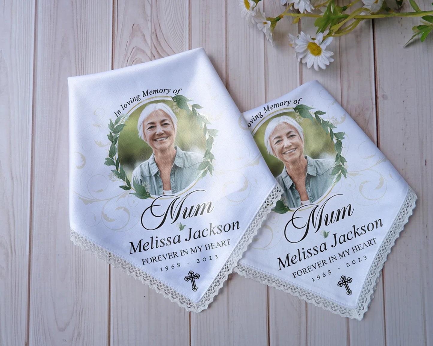 Personalized Botanical Memorial Photo Handkerchief