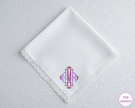 Custom Cotton Monogrammed Lace Wedding Handkerchief For Women