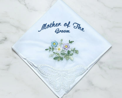 Custom Embroidered Wedding Handkerchief – Mother of Groom Lace Keepsake