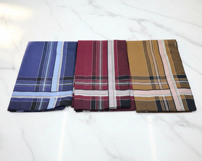 Men’s Soft Cotton Handkerchiefs Set of 3 – Classic Plaid Pocket Hankies