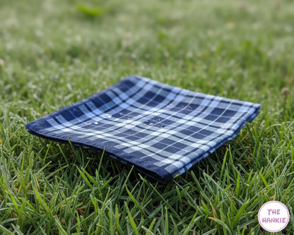 Men’s Blue Plaid Cotton Handkerchief – Classic Check Pocket Hanky