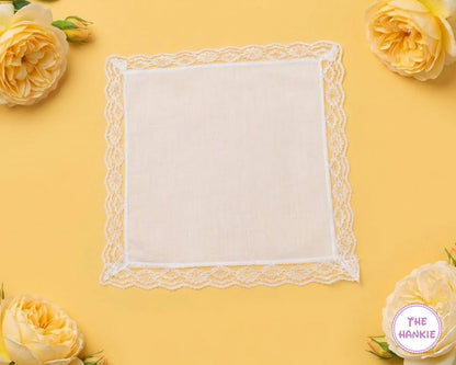 Classic White Cotton Handkerchief for Women with Lace Edge