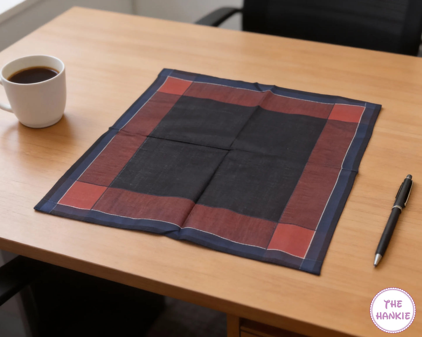 Men’s Classic Cotton Handkerchief – Black Pocket Hanky with Red Border
