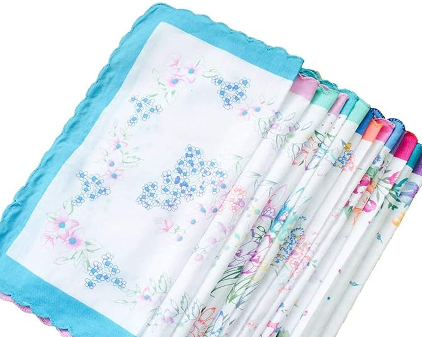 Ladies Cotton Assorted Scallop Edge Handkerchief