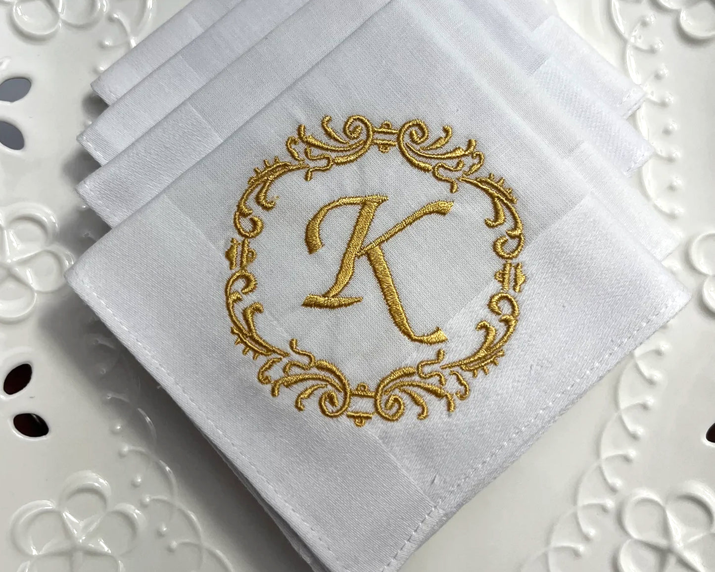 Custom White Monogrammed Handkerchiefs - Set of 2,3