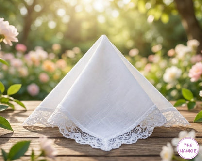 Ladies Premium Cotton Handkerchief with Delicate Lace Trim