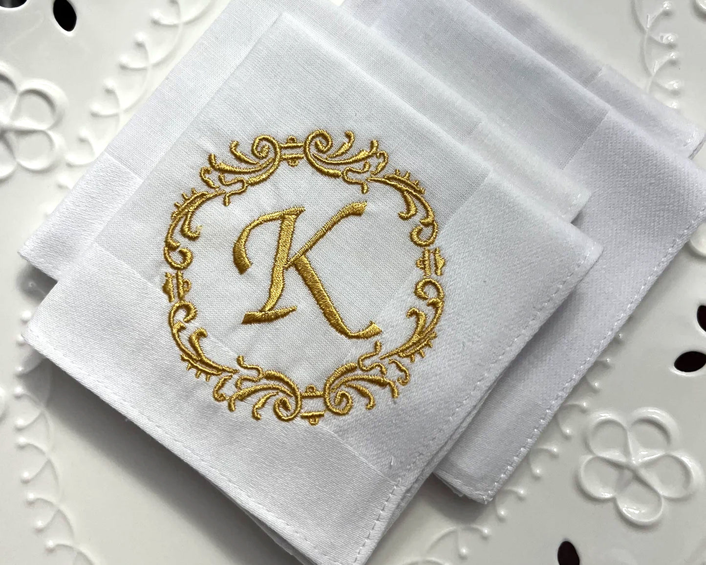 Custom White Monogrammed Handkerchiefs - Set of 2,3