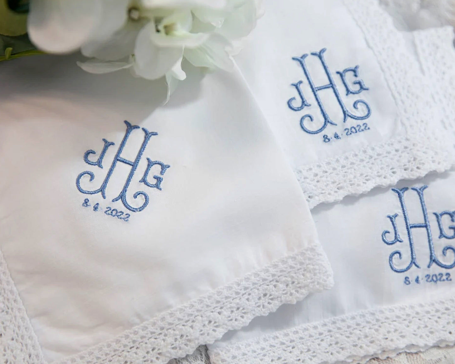 Handkerchief Monogrammed Lace or Plain for Wedding or Gifts