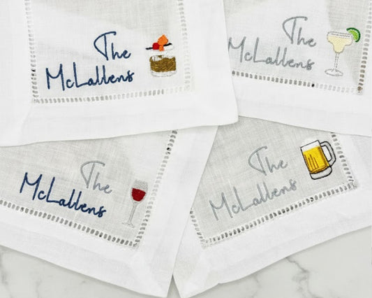 Embroidery Cotton Cocktail Drink Napkins Set of 4