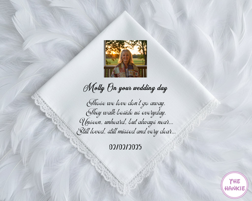 Elegant Lace Cotton Photo Keepsake Handkerchief for Mumma