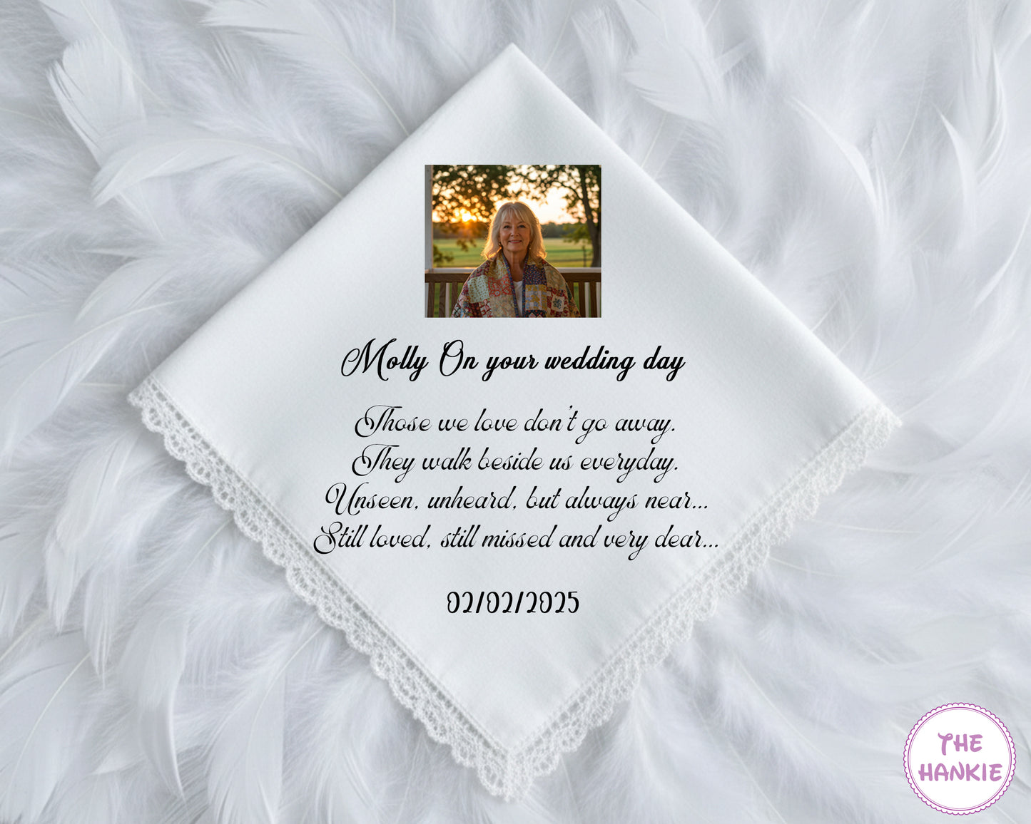 Elegant Lace Cotton Photo Keepsake Handkerchief for Mumma