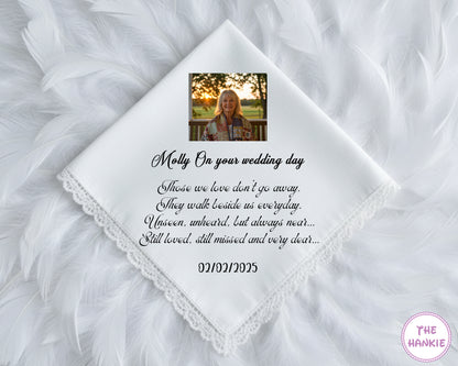 Elegant Lace Cotton Photo Keepsake Handkerchief for Mumma