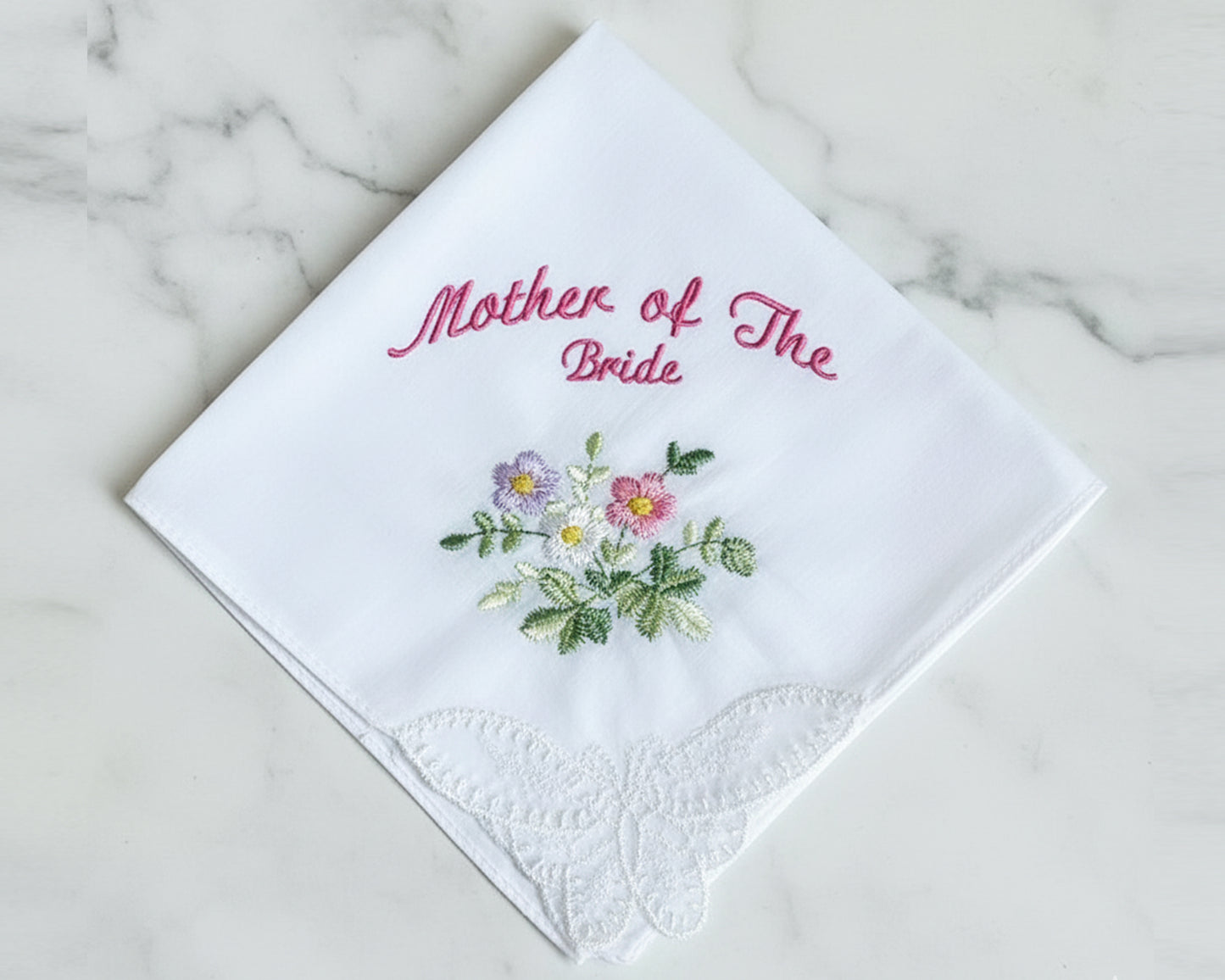 Personalized Embroidered Wedding Handkerchief – Mother of Bride Lace Keepsake