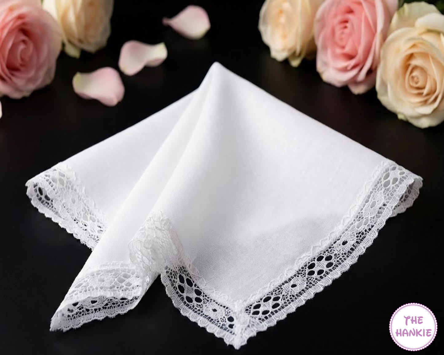 Classic White Lace Hanky – Elegant Cotton Wedding Handkerchief