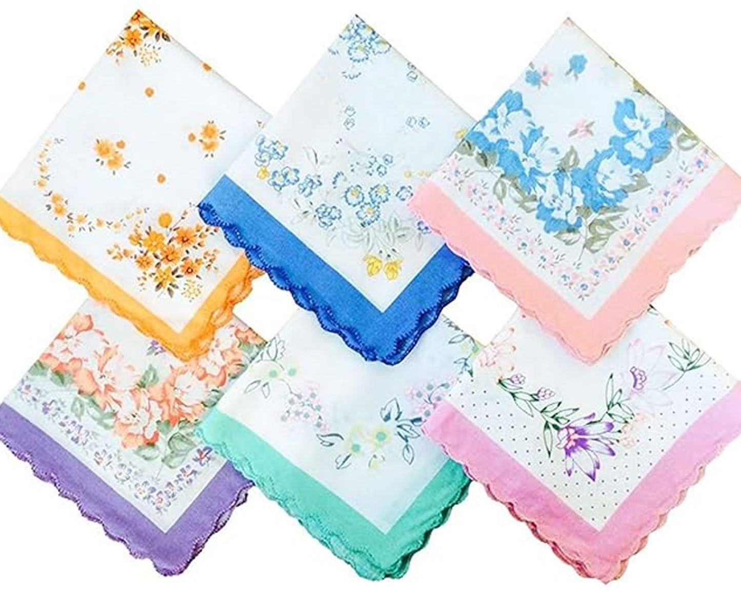 Ladies Cotton Assorted Scallop Edge Handkerchief