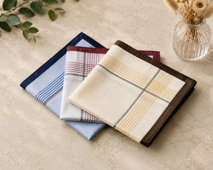 Premium Assorted Cotton Handkerchief Set for Men 3 Pack