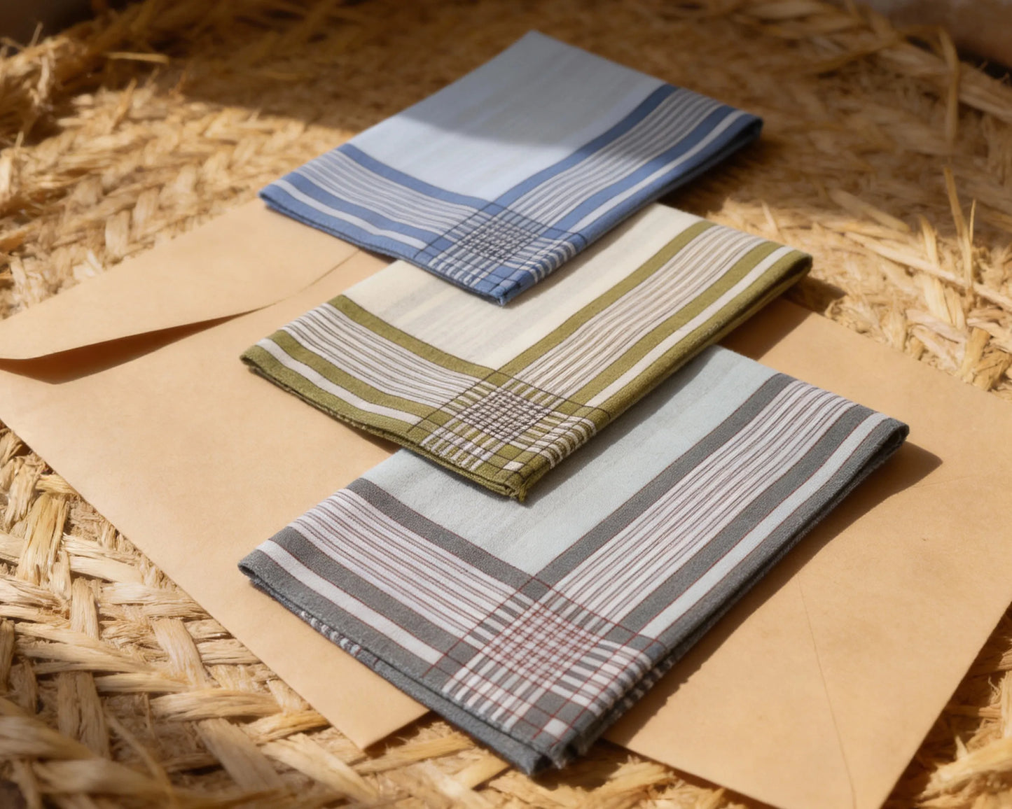 Men’s Cotton Handkerchief Set of 3 – Classic Striped Hankies