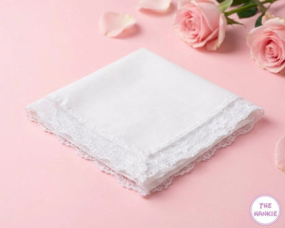 Bridal White Floral Lace Trim Handkerchief – Elegant Wedding Lace Hanky