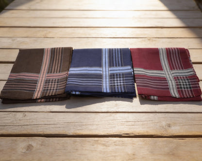 Premium Men’s Cotton Handkerchiefs Set of 3 – Luxury Plaid Hankies