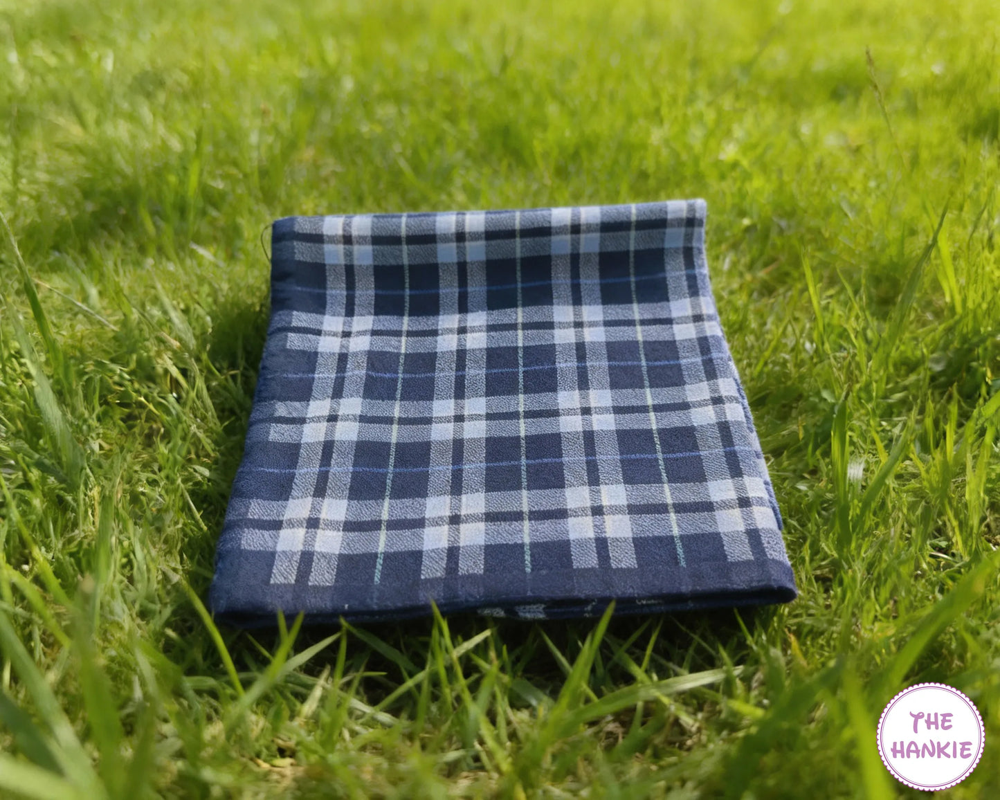 Men’s Blue Plaid Cotton Handkerchief – Classic Check Pocket Hanky
