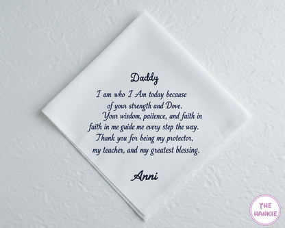 Custom Cotton Embroidery Memorial Handkerchief for Dad