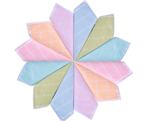 Classic Vintage Pastel Check Cotton Handkerchiefs for Ladies Set of 6