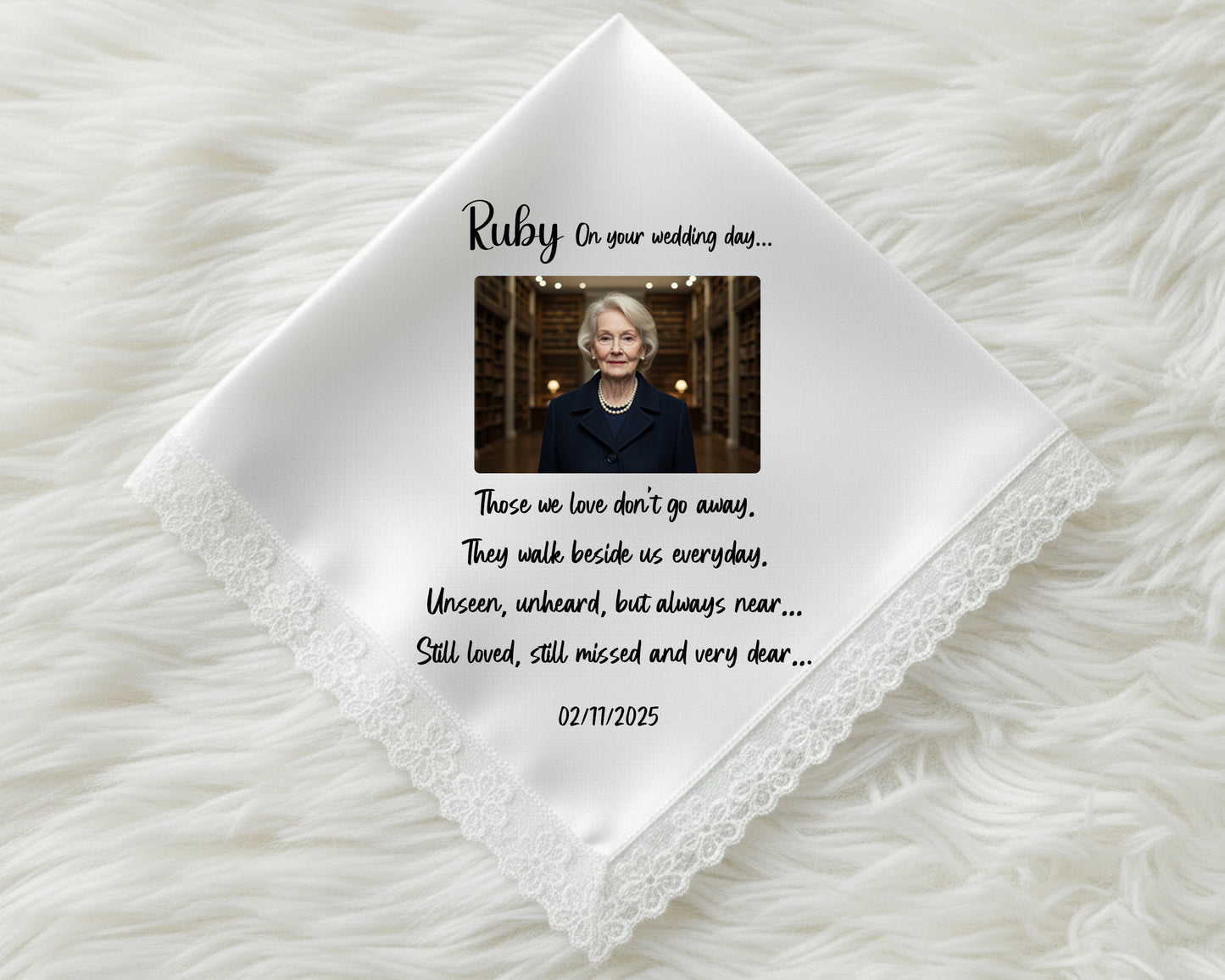 Custom Lace Photo Save the Date Wedding Handkerchief