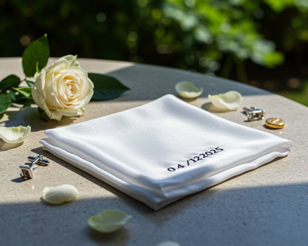 Personalized Wedding Date Handkerchief – A Memory in Thread