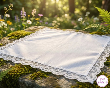 Ladies Premium Cotton Handkerchief with Delicate Lace Trim