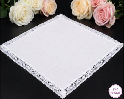 Classic White Lace Hanky – Elegant Cotton Wedding Handkerchief
