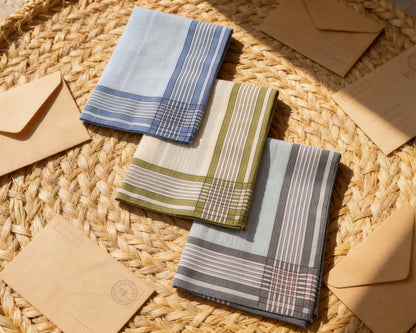 Men’s Cotton Handkerchief Set of 3 – Classic Striped Hankies