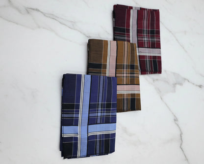 Men’s Soft Cotton Handkerchiefs Set of 3 – Classic Plaid Pocket Hankies