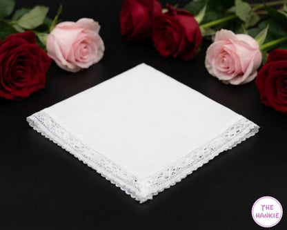 Classic White Lace Hanky – Elegant Cotton Wedding Handkerchief