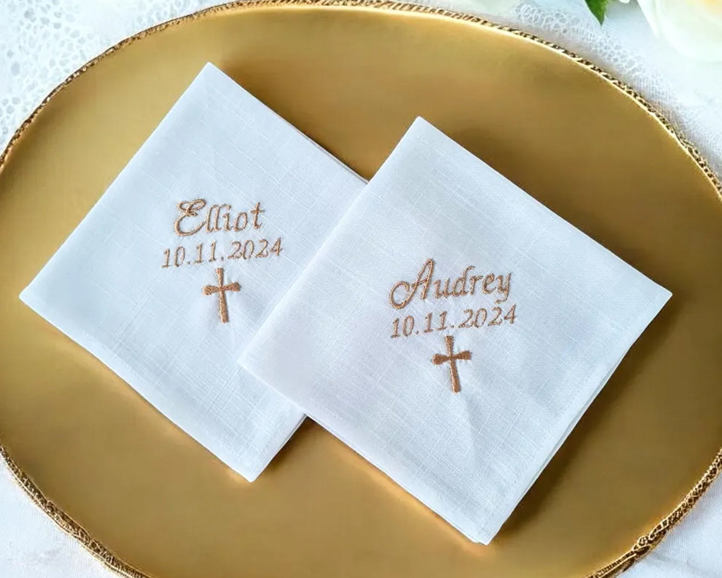 Wedding Embroidered Handkerchief for Bride & Groom