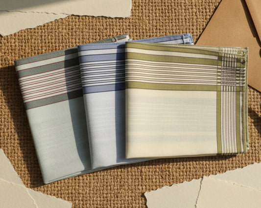 Men’s Cotton Handkerchief Set of 3 – Classic Striped Hankies