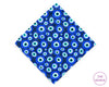 Blue patterned hankie with white and light blue circles on a white background, branded 'The Hankie'.