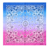 Gradient bandana with paisley pattern transitioning from blue to pink
