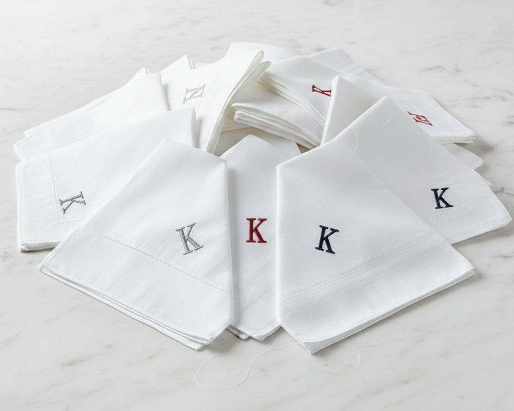 White handkerchiefs with embroidered initials Cotton Hankies Initial Hanky 