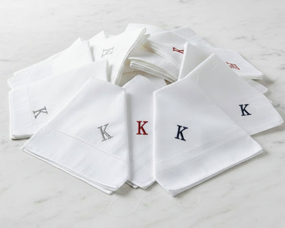 White handkerchiefs with embroidered initials Cotton Hankies Initial Hanky 