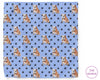 Patterned product with bulldog design and paw prints on a blue background, featuring 'The Hankie' brand.