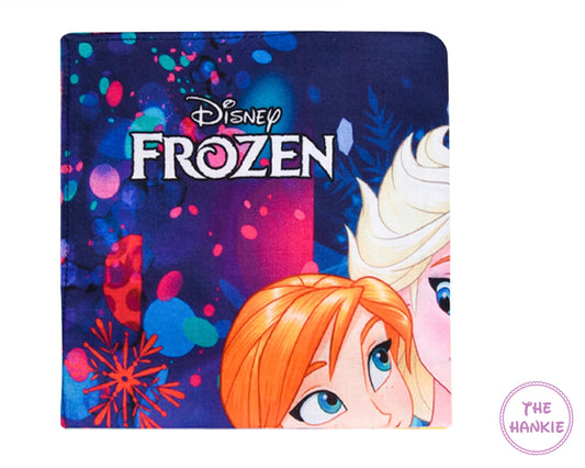 Disney Frozen hankie with characters and colorful design on a white background