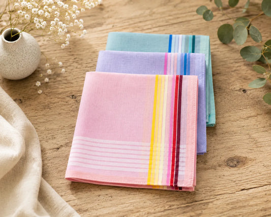 Men's Assorted Pastel Stripe Cotton Handkerchief Set of 3