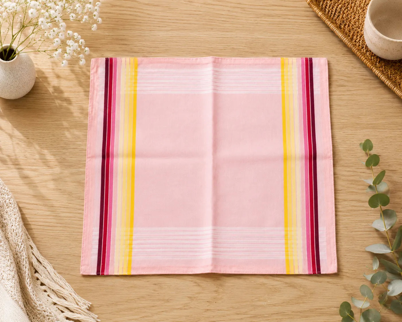 Men's Assorted Pastel Stripe Cotton Handkerchief Set of 3